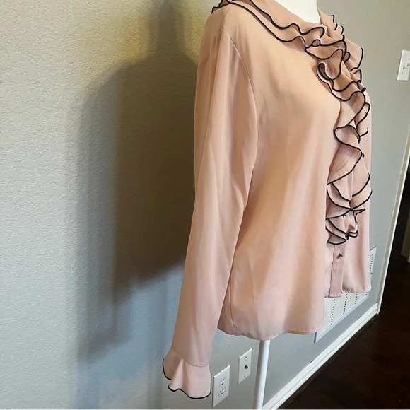 Zara  jewel button cascade ruffle blouse in pale pink and black size medium - Picture 6 of 15